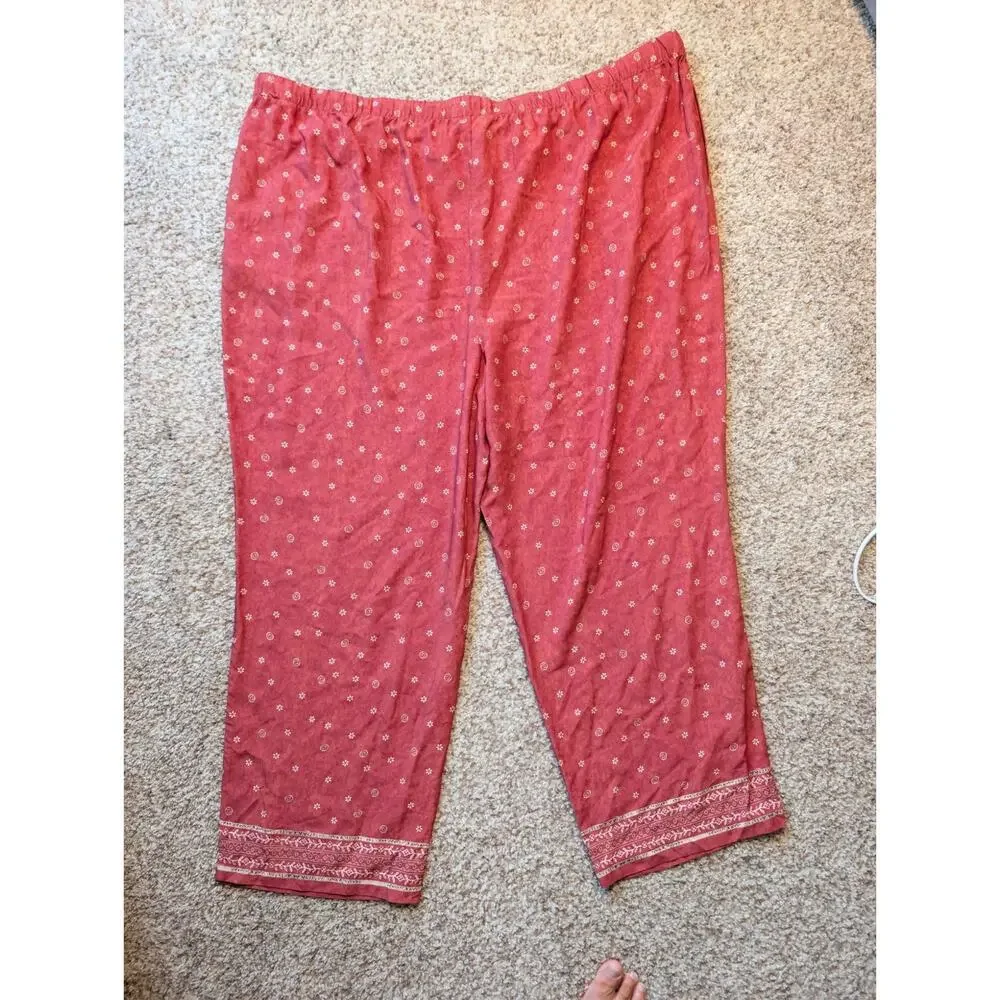 Coldwater Creek PJ Pants 3X Pink Floral Wide Leg Ankle Rayon Drawstring